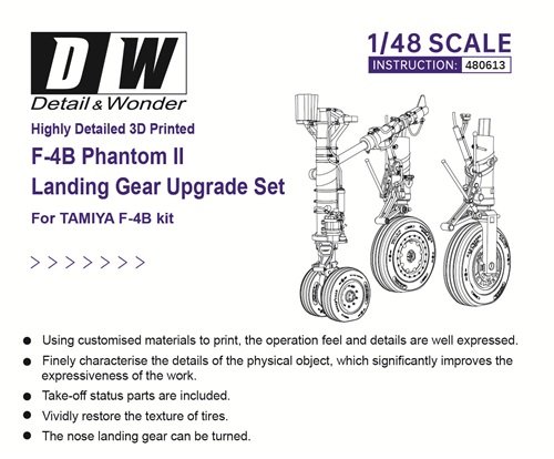 Train d’atterrissage DETAILS & WONDER F-4B 1/48 pour maquette Tamiya, résine ultra détaillée offrant précision, solidité et réalisme pour un Phantom II.