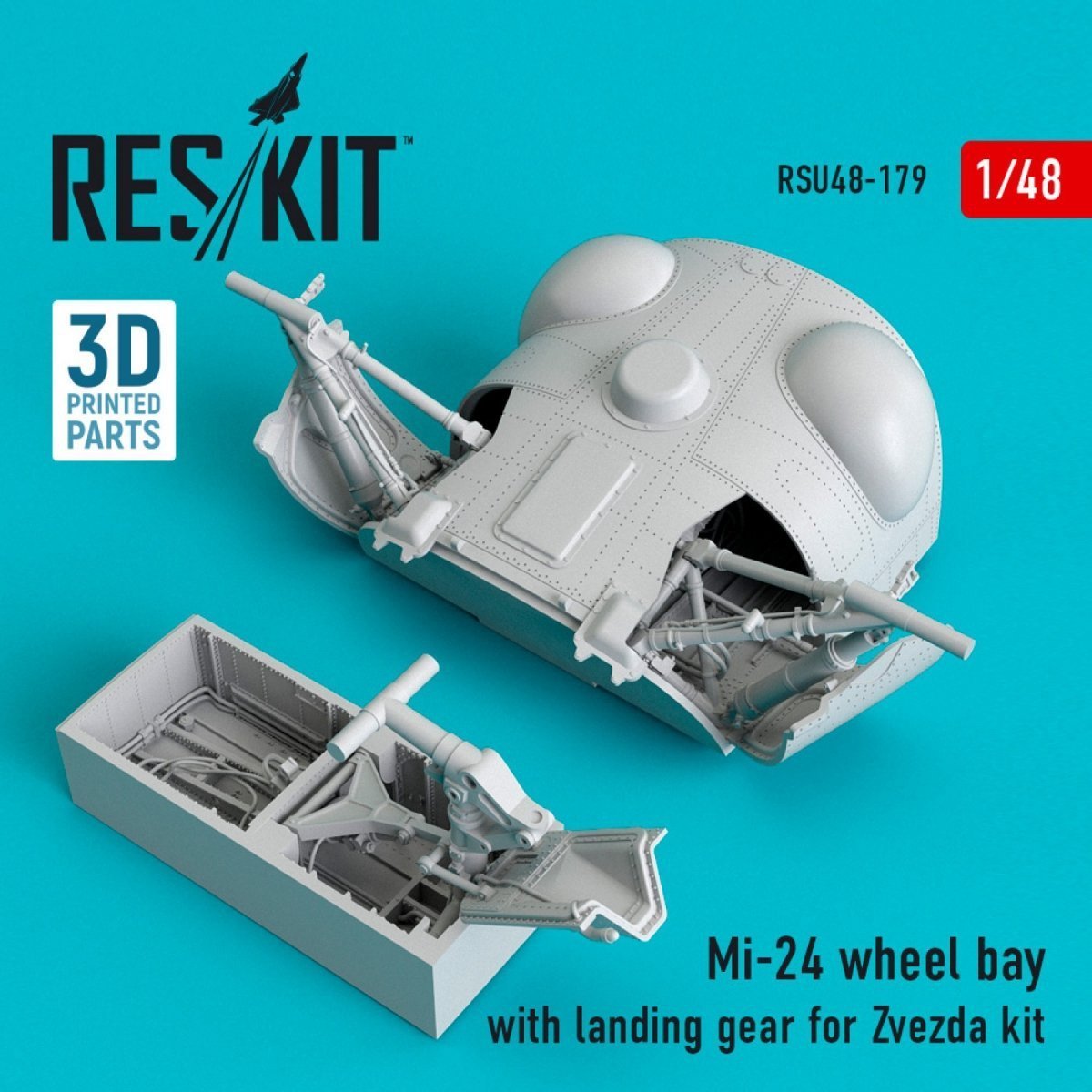 RESKIT RSU48-0179 Mi-24 wheel bay with landing gear for Zvezda kit (1/48)
