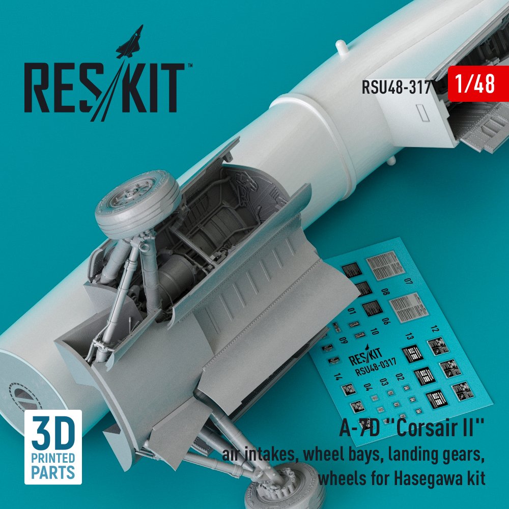 RESKIT RSU48-0317 A-7D Corsair II air intakes, wheel bays, landing gears, wheels for. Hasegawa kit (1/48) – Image 2
