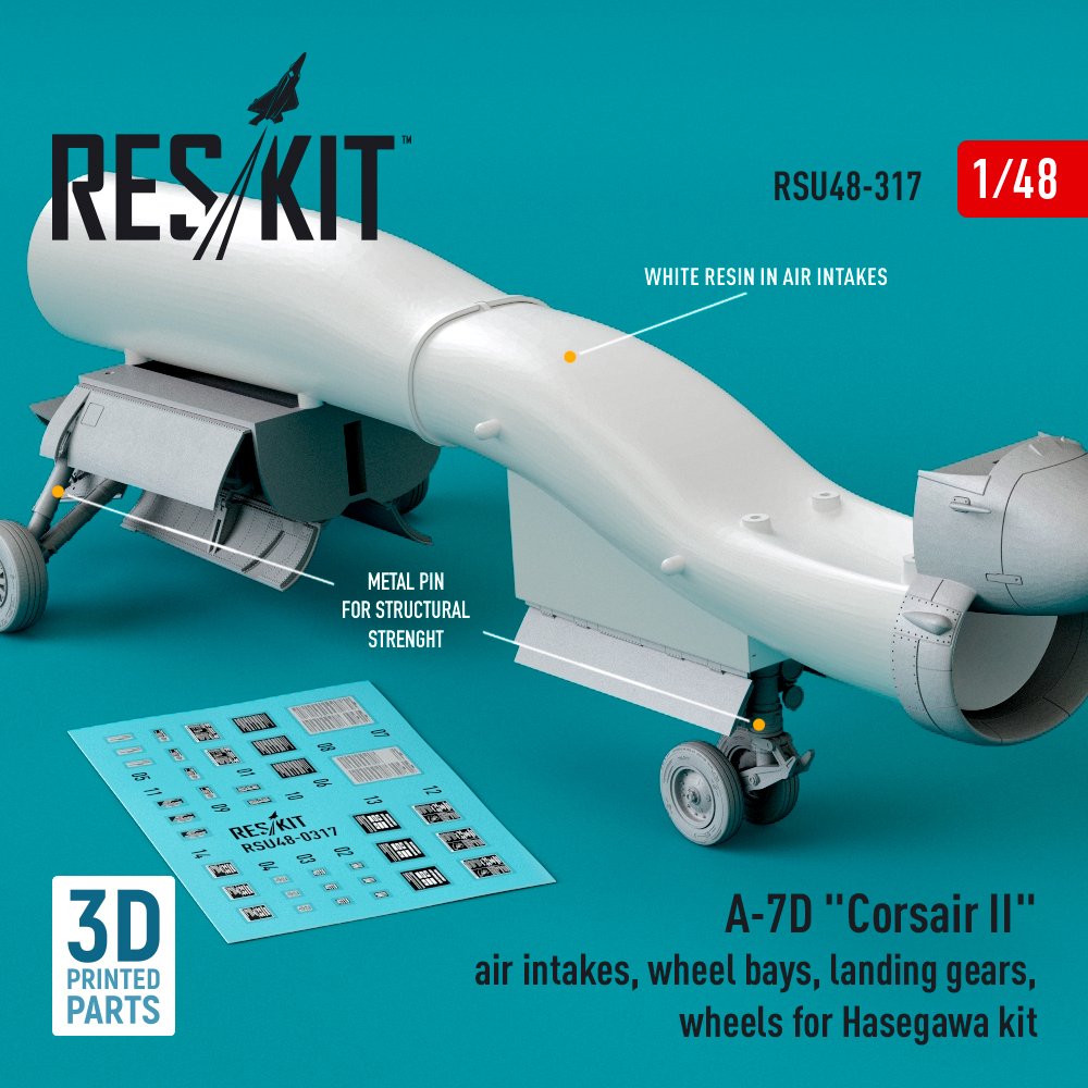 RESKIT RSU48-0317 A-7D Corsair II air intakes, wheel bays, landing gears, wheels for. Hasegawa kit (1/48)