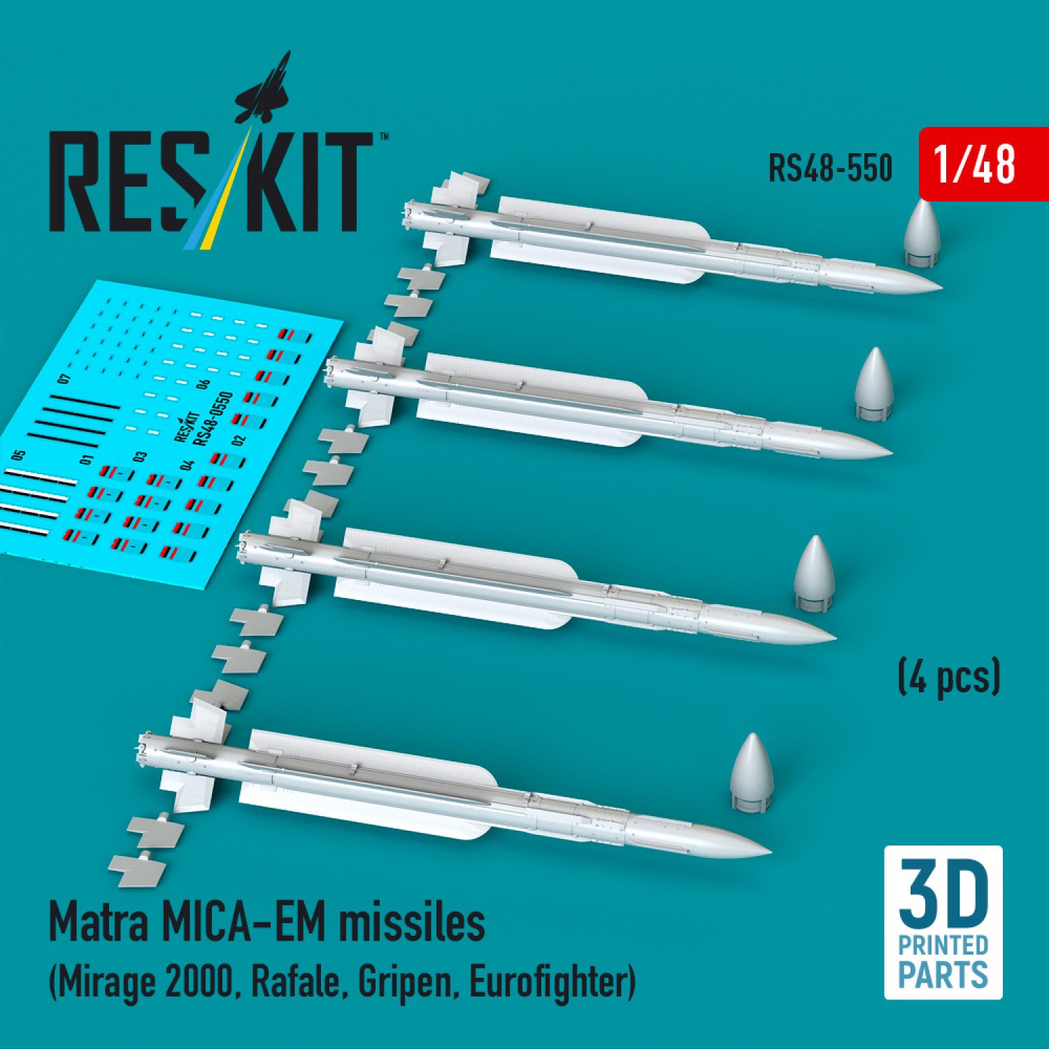 RESKIT RS48-0550 Matra MICA-EM missiles 4 pcs (3D Printed) 1/48