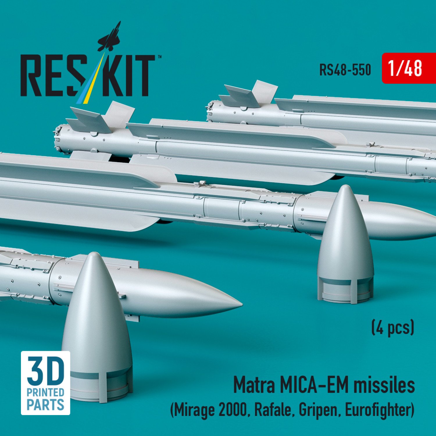 RESKIT RS48-0550 Matra MICA-EM missiles 4 pcs (3D Printed) 1/48 – Image 3