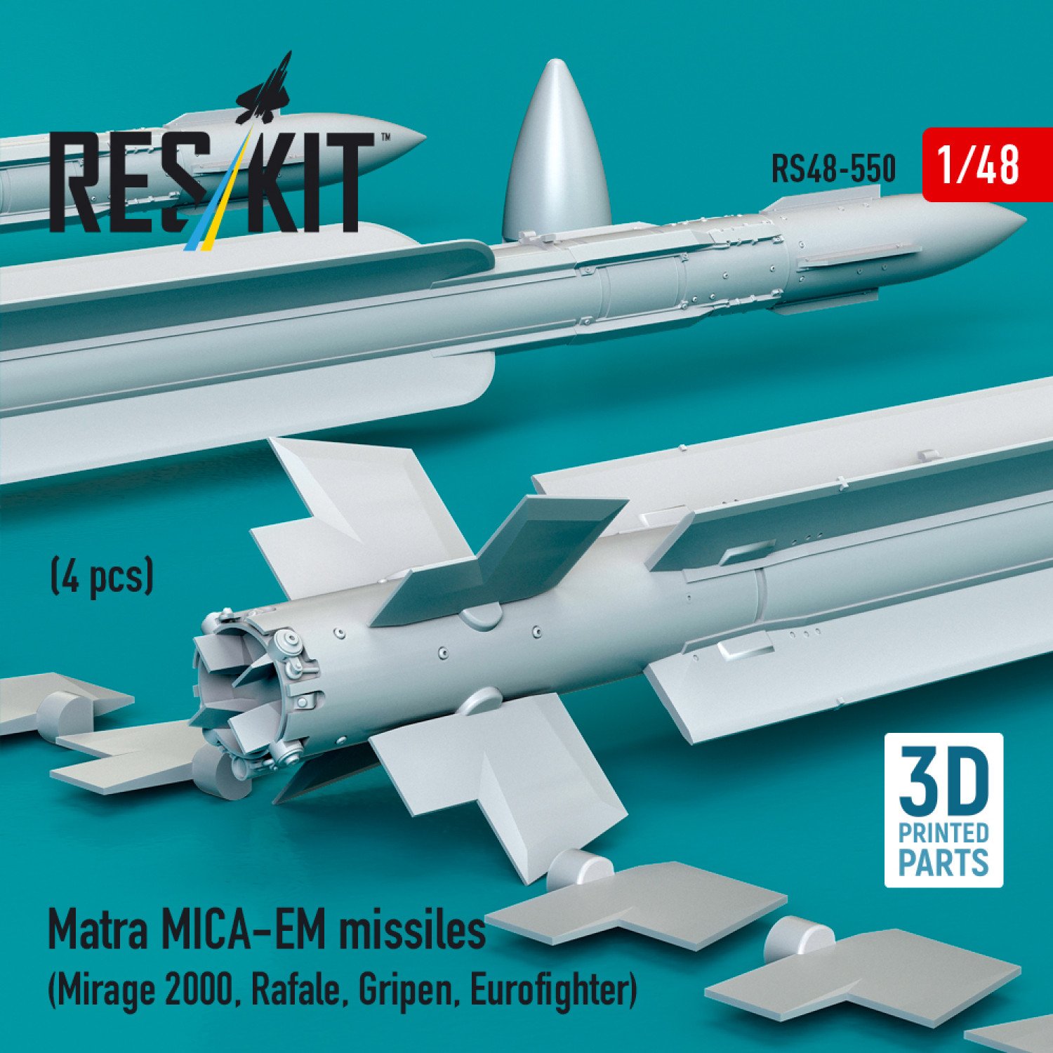 RESKIT RS48-0550 Matra MICA-EM missiles 4 pcs (3D Printed) 1/48 – Image 2