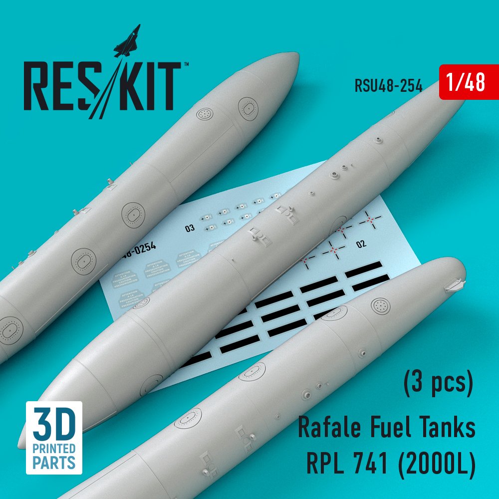 RESKIT RSU48-254 Réservoirs de carburant Rafale RPL 741 2000L (3 pièces) 1/48