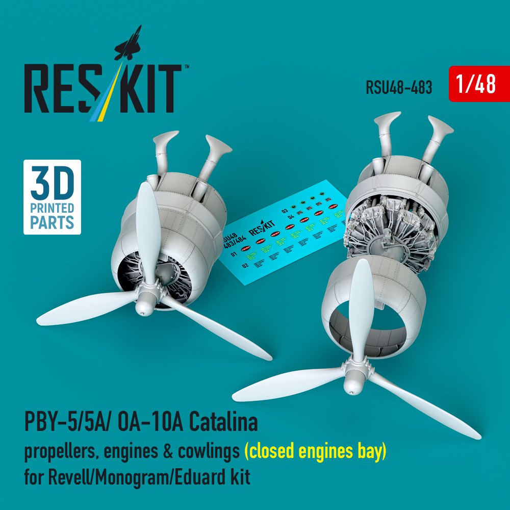 RESKIT RSU48-0483 PBY-5/5A/OA-10A Catalina Hélices, moteurs et capots (compartiment moteur fermé) 1/48