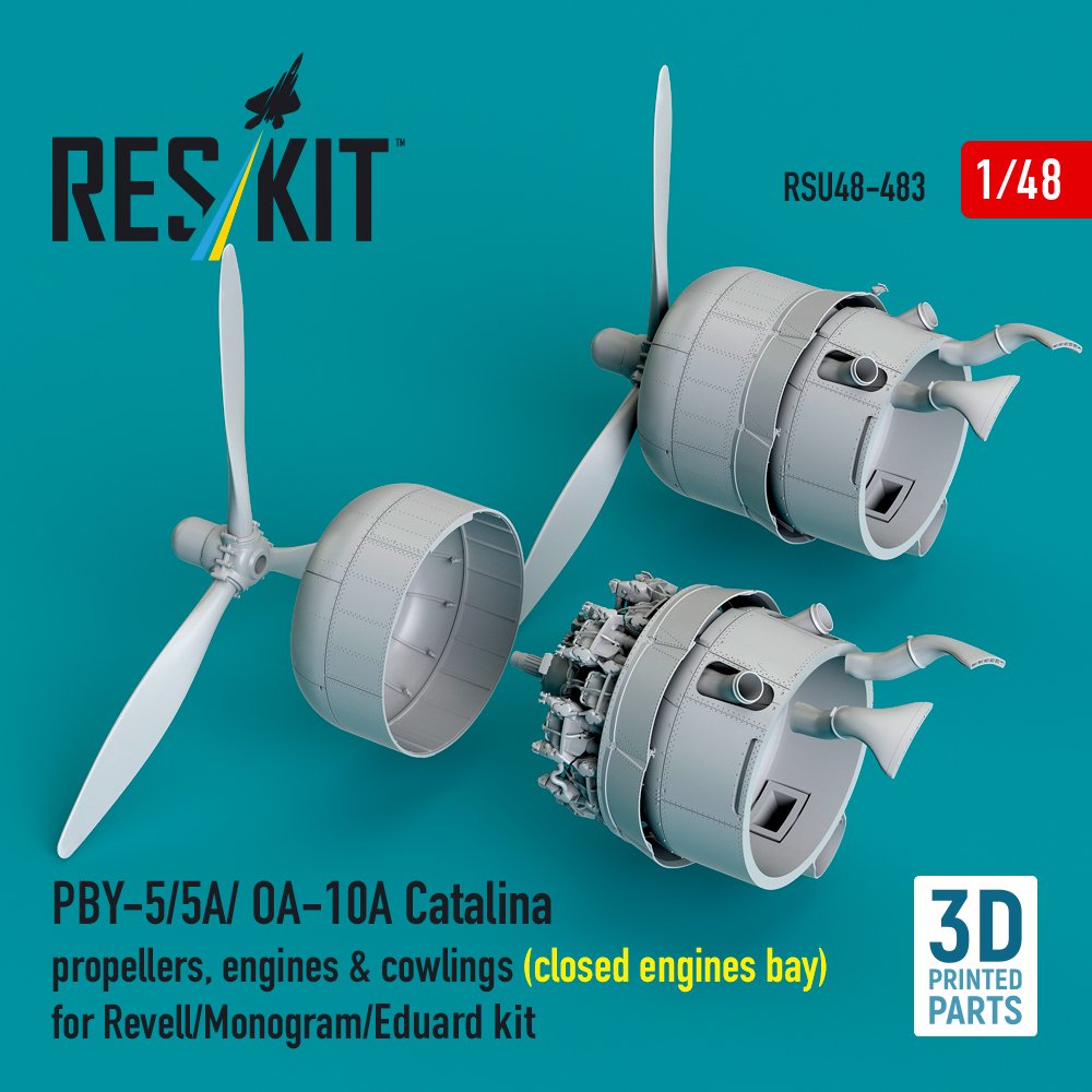 RESKIT RSU48-0483 PBY-5/5A/OA-10A Catalina Hélices, moteurs et capots (compartiment moteur fermé) 1/48 – Image 2