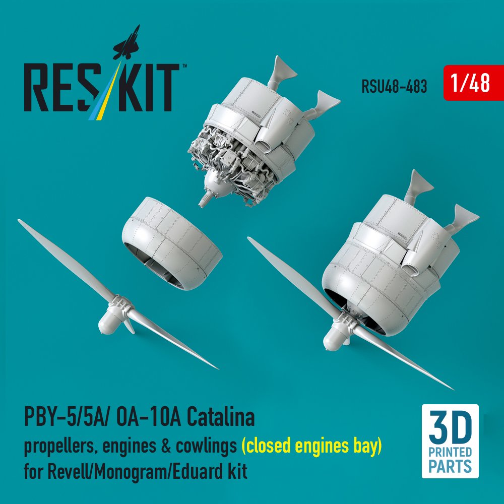 RESKIT RSU48-0483 PBY-5/5A/OA-10A Catalina Hélices, moteurs et capots (compartiment moteur fermé) 1/48 – Image 3